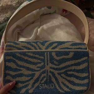 STAUD Blue and Cream Shoulder Bag